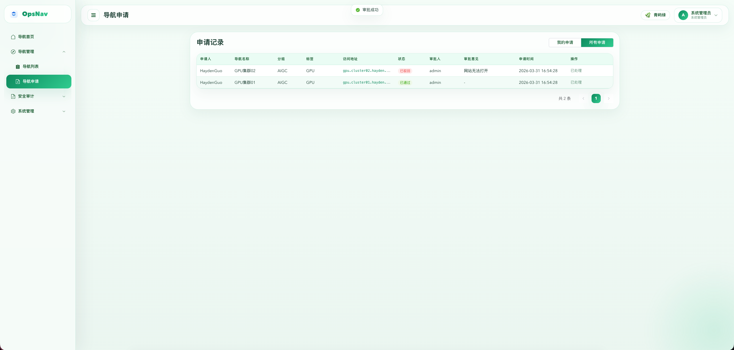 管理员通过申请